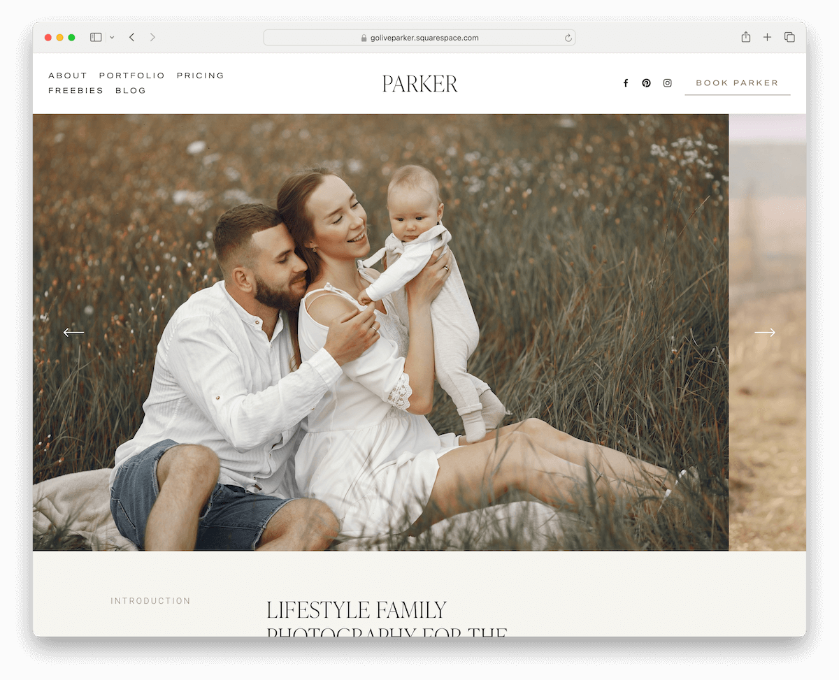 parker squarespace wedding photographer template