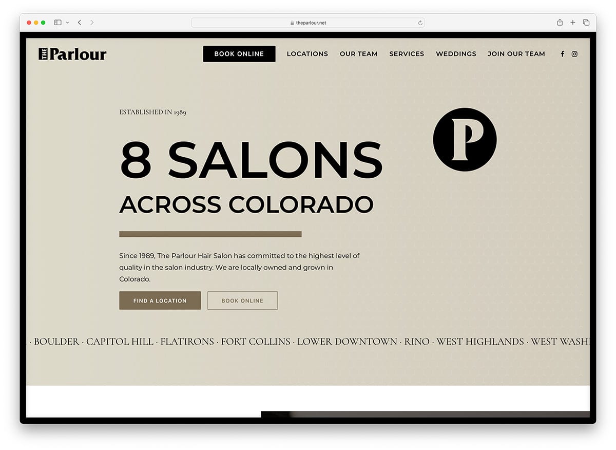 The Parlor - Beautiful hair salon website example