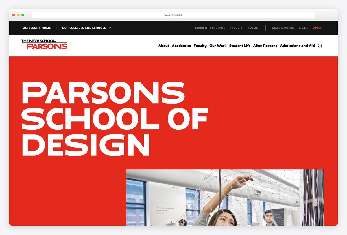 Parsons School of Design homepage design