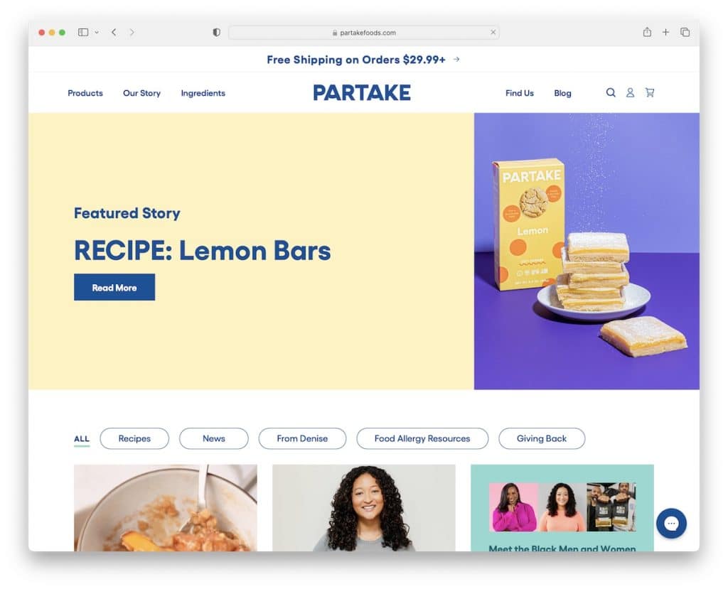 partake foods shopify blog example