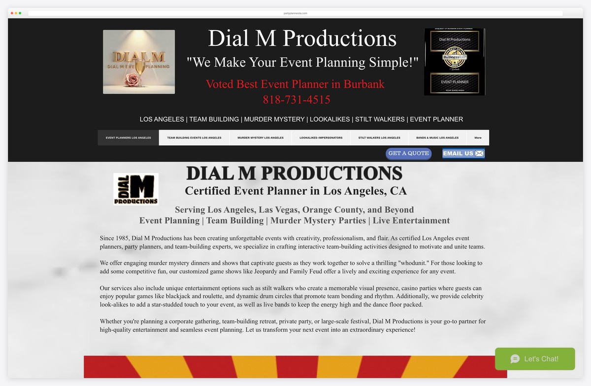 party planners la event planning website example