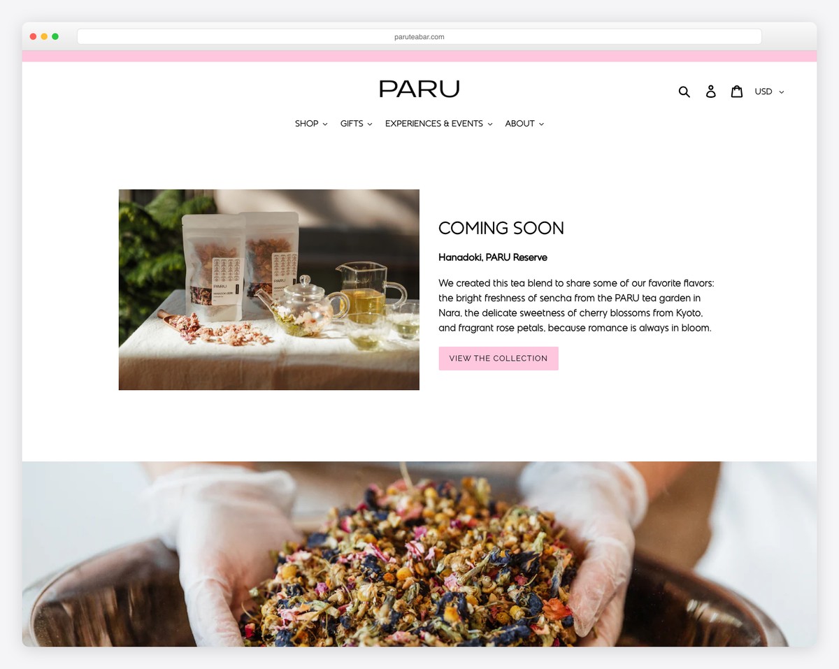 paru tea bar website example