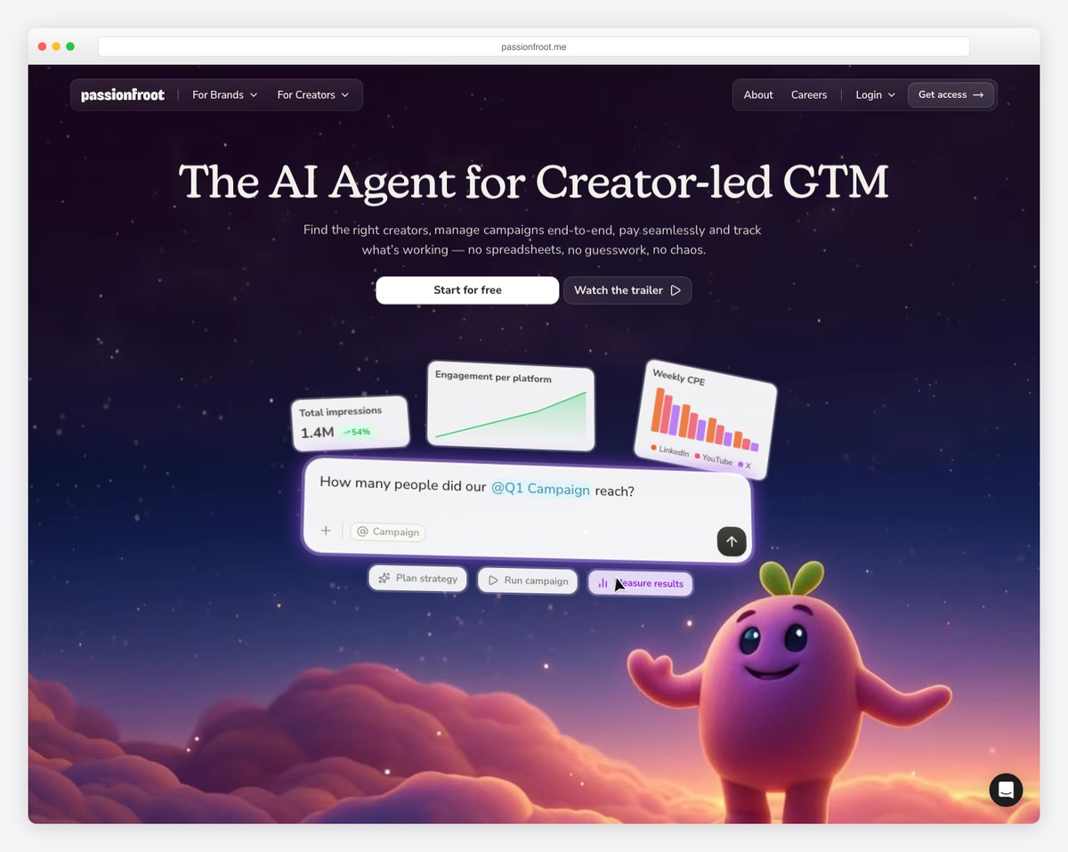passionfroot startup website example