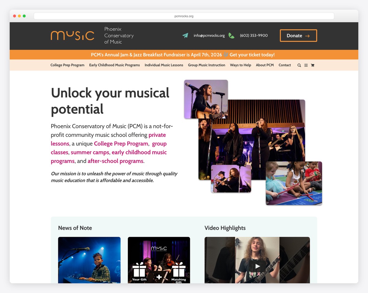 phoenix conservatory of music website example