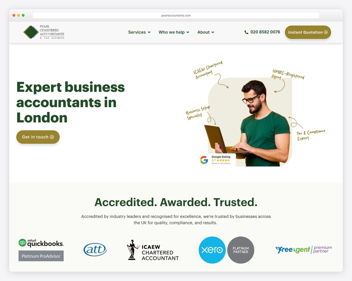 Pearl Accountants website