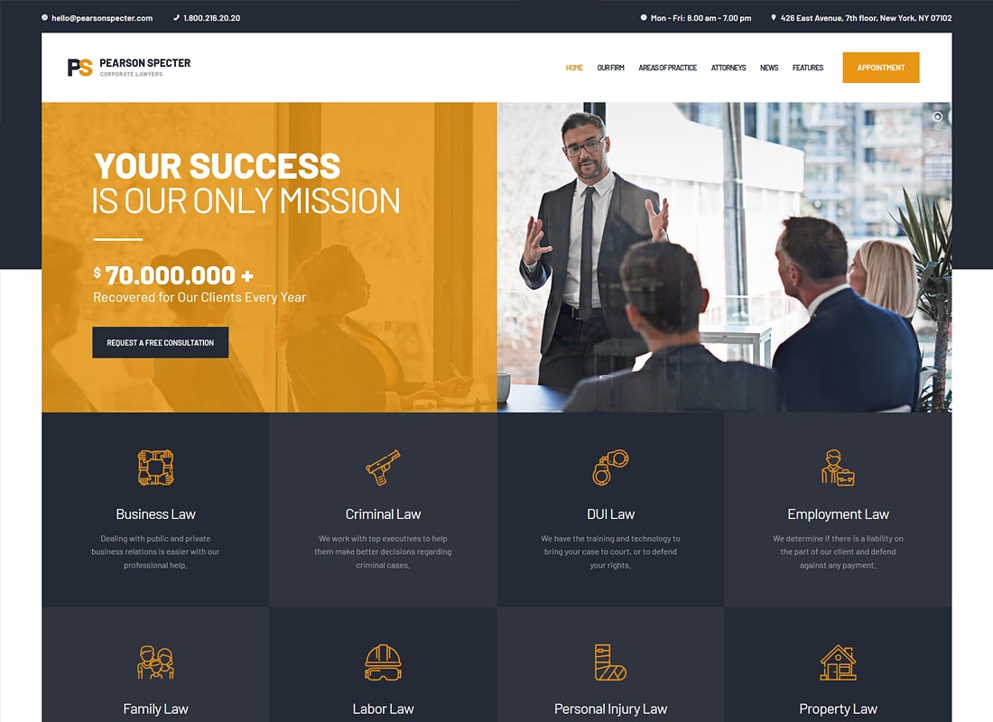 Pearson Specter | WordPress Theme for Lawyer & Attorney