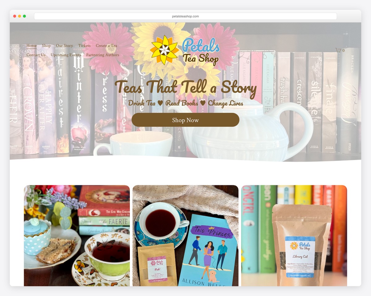 petals tea shop website example