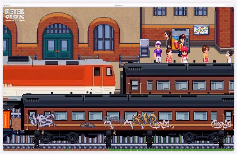 Peter Oravec: a pixel-art portfolio game at a train station