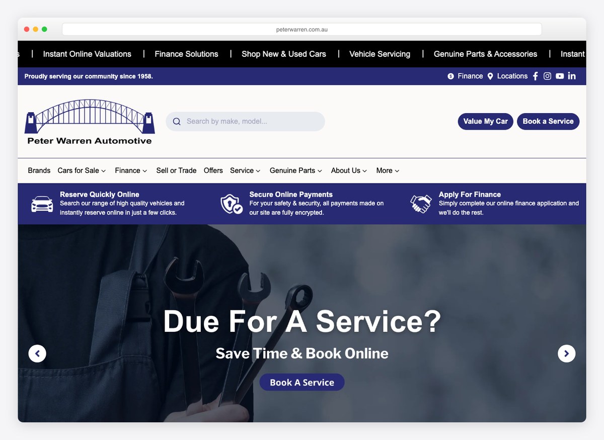 Peter Warren Automotive car dealer website homepage