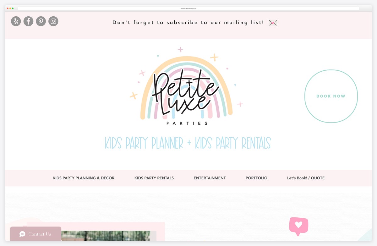 petite luxe parties children party planner website example