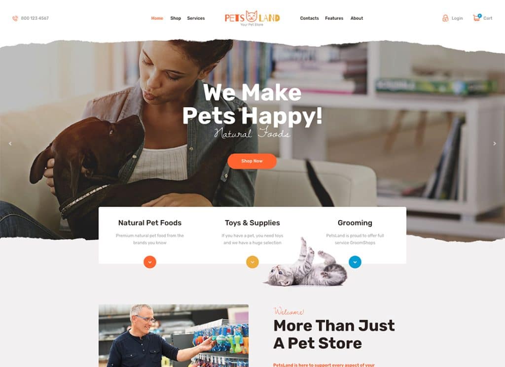 Pets Land - Domestic Animals Shop & Veterinary WordPress Theme