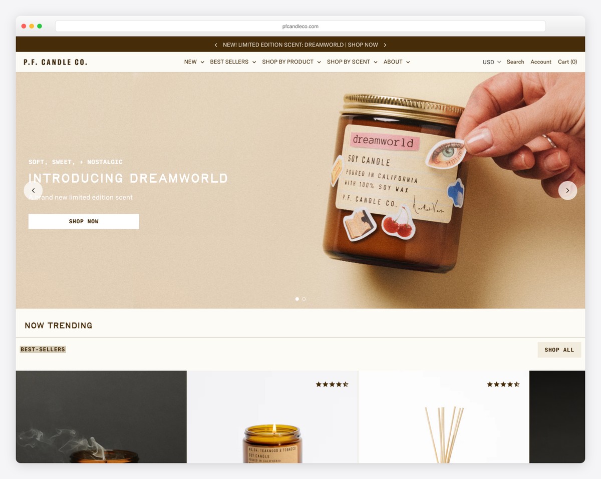 p.f. candle co. website example