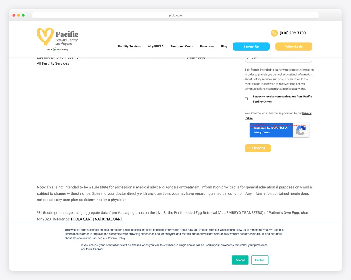 pacific fertility center of los angeles website example