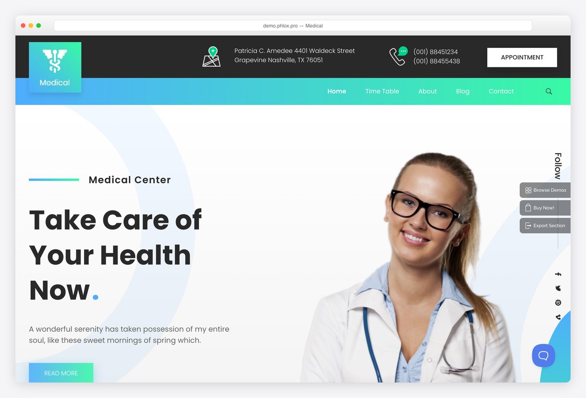 Phlox Medical Services demo built with Elementor