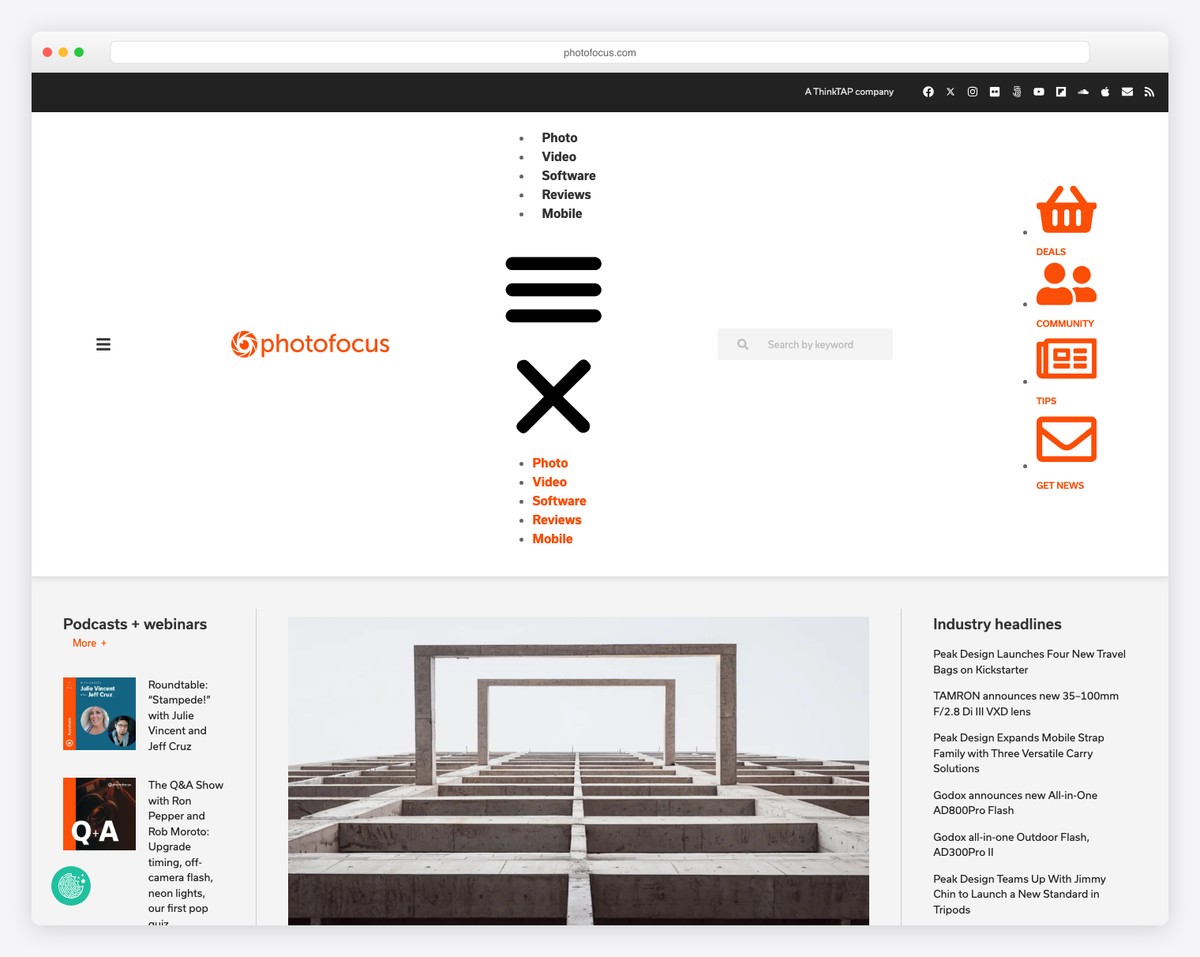 photofocus affiliate website - White, Light Gray & Tomato