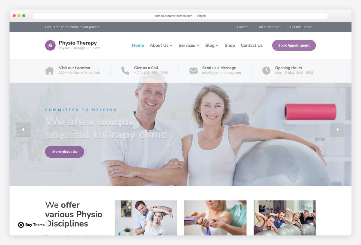 Physio physiotherapy WordPress theme demo