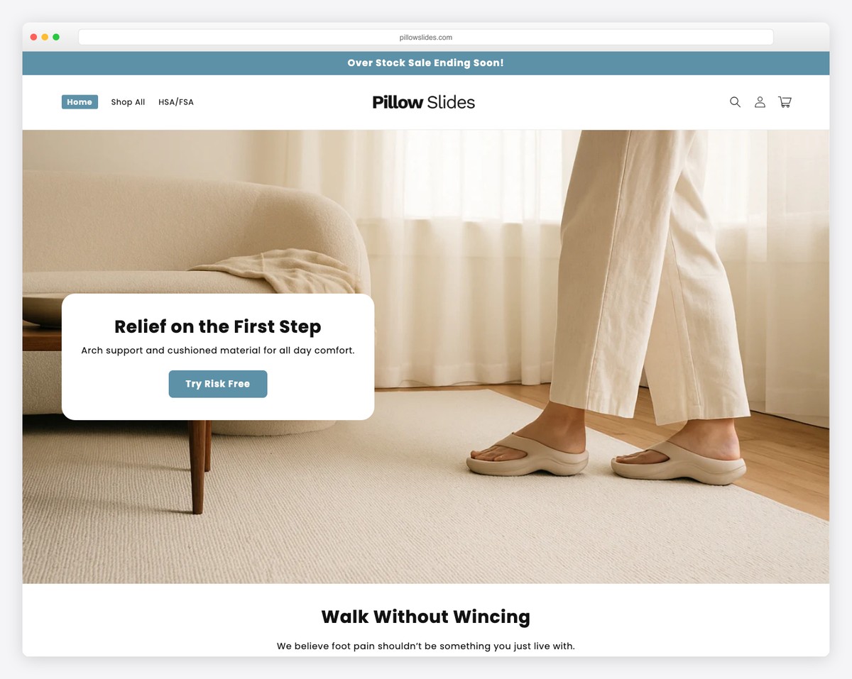 pillow slides dropshipping website example
