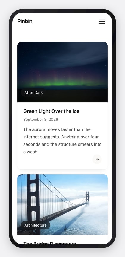 Pinbin 2.0 theme on a phone