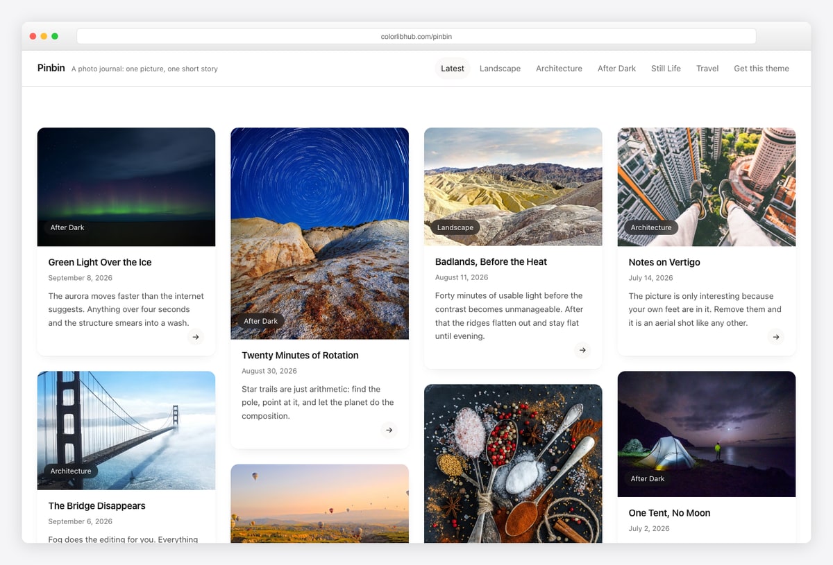 Pinbin minimalist masonry portfolio WordPress theme