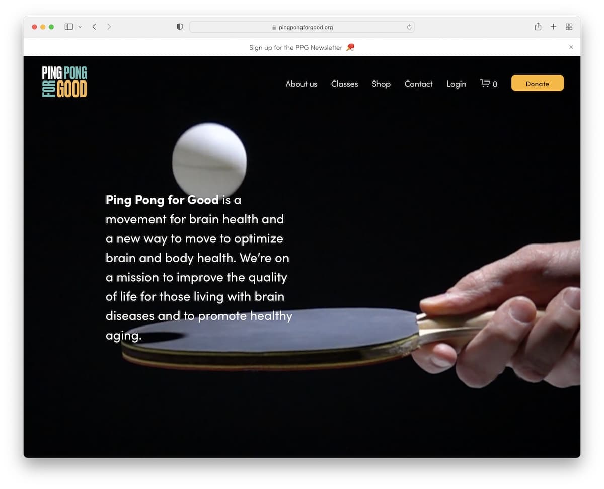 ping pong for good nonprofit website