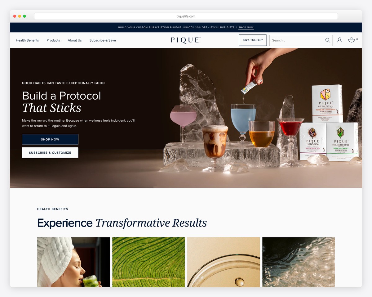 pique life website example