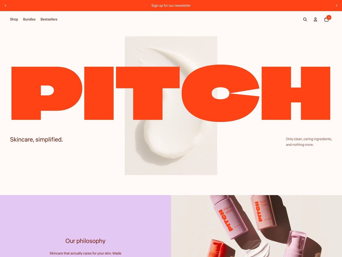 Pitch free Shopify theme homepage for a minimal skincare brand