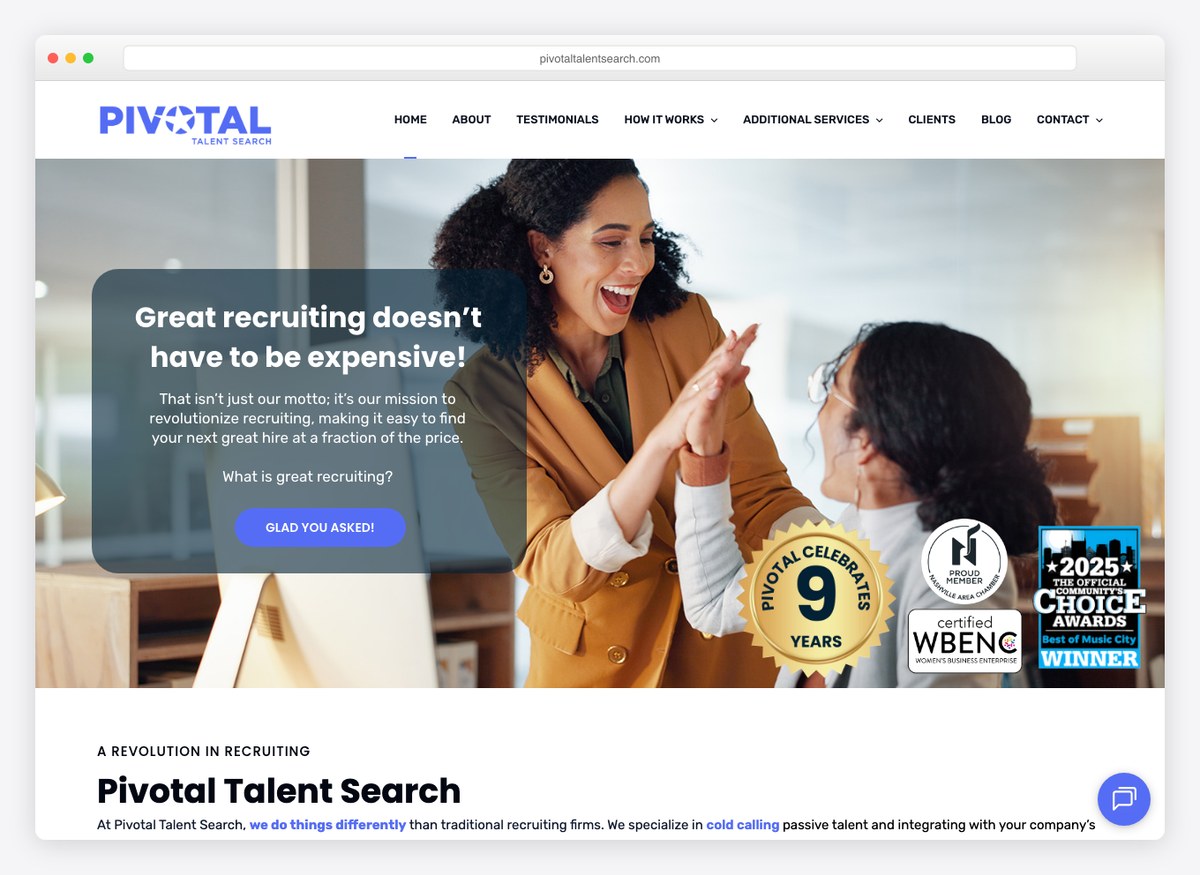 Pivotal Talent Search recruitment website homepage