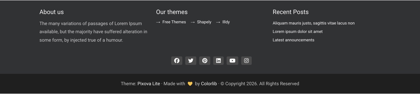 Pixova Lite footer widget areas