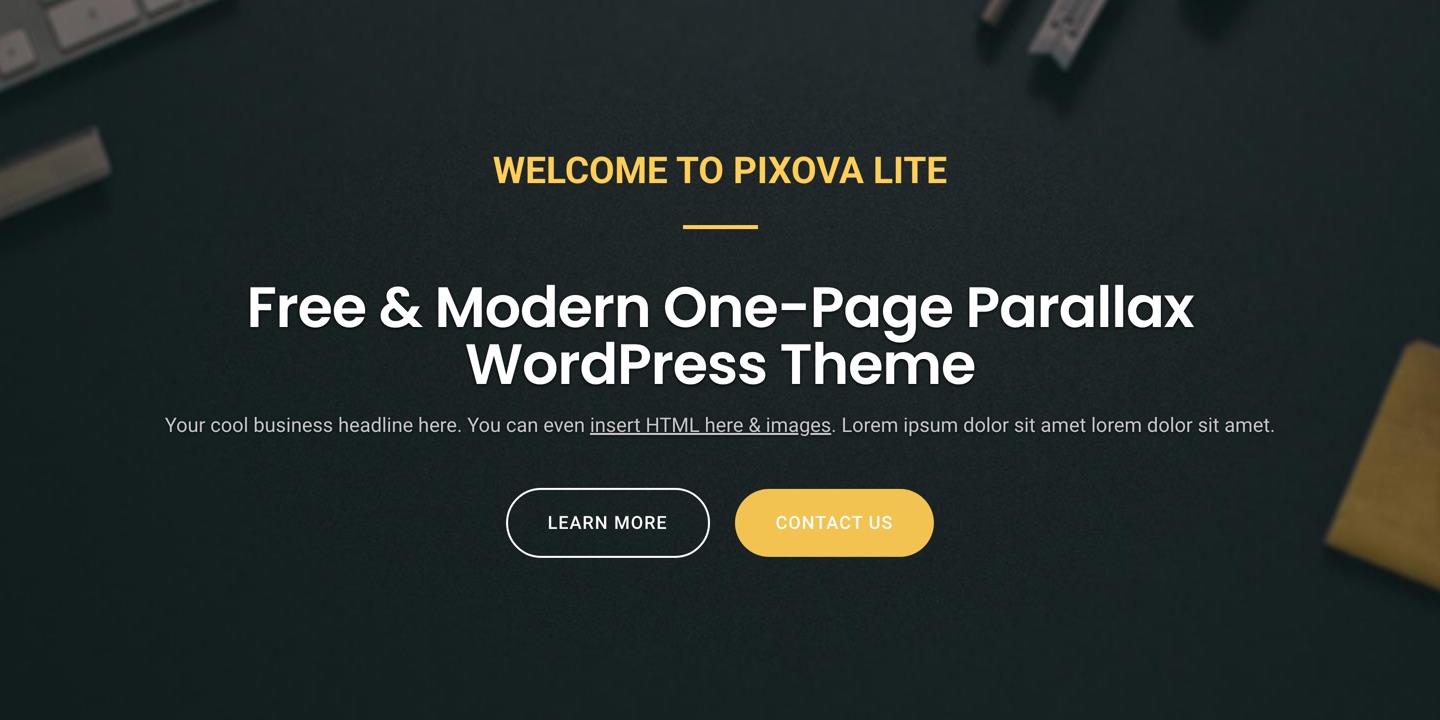 Pixova Lite full-screen header with slider
