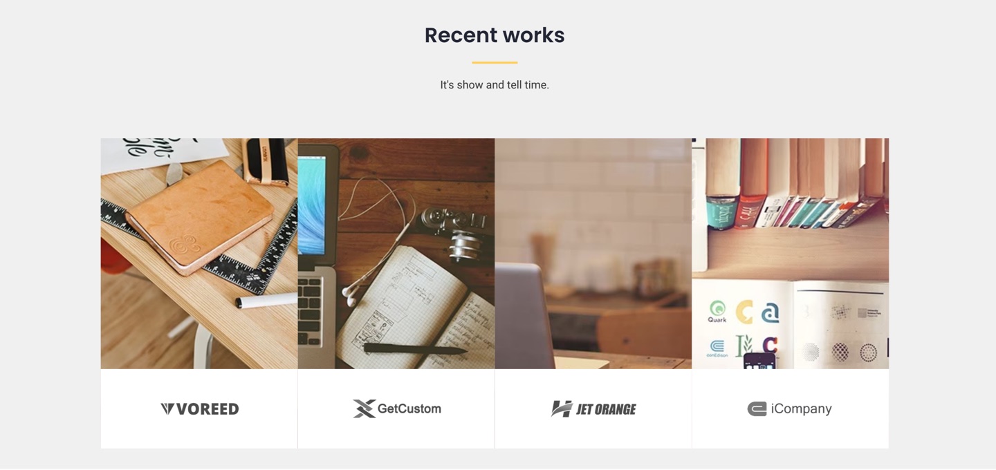 Pixova Lite portfolio grid with client logos