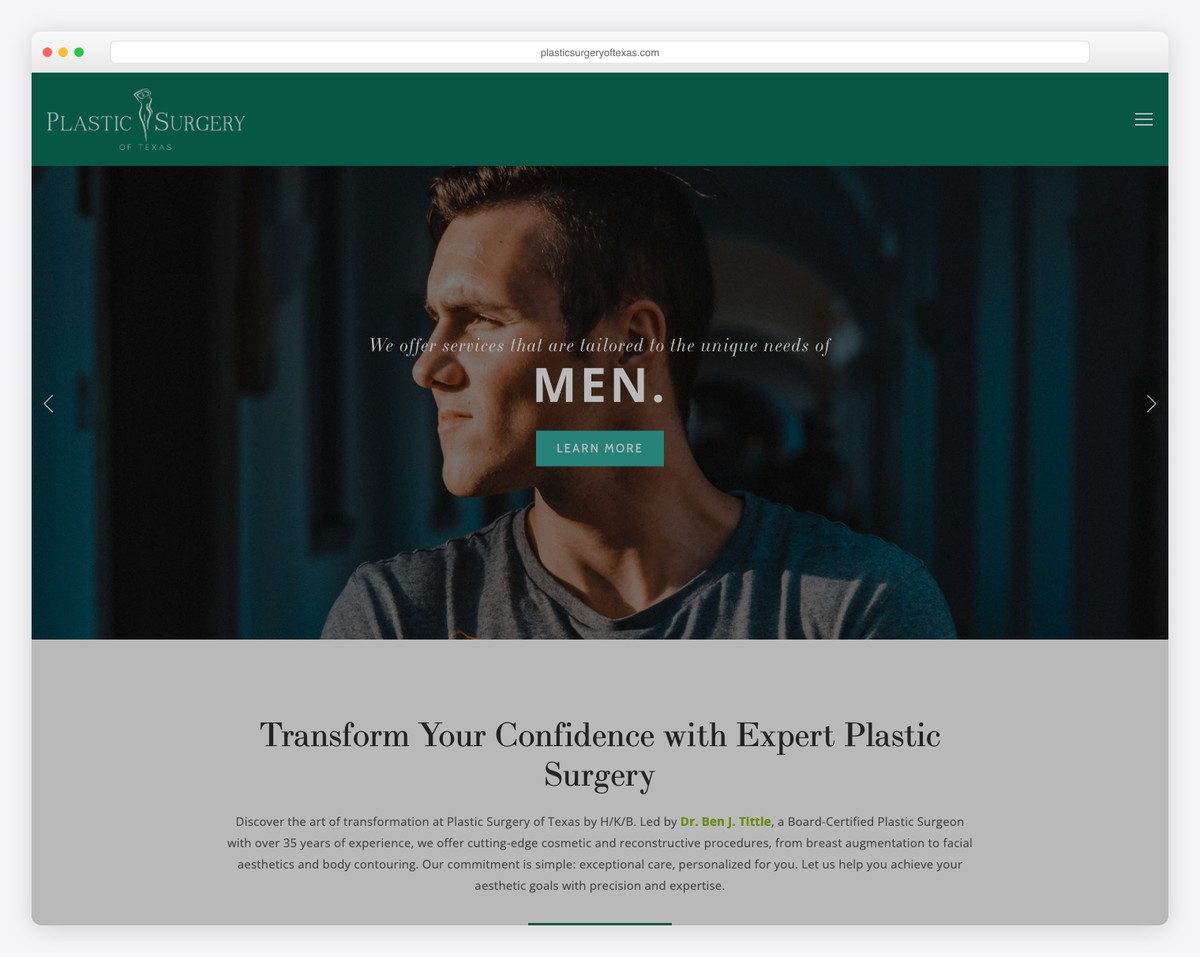 plastic surgery of texas by h/k/b website example