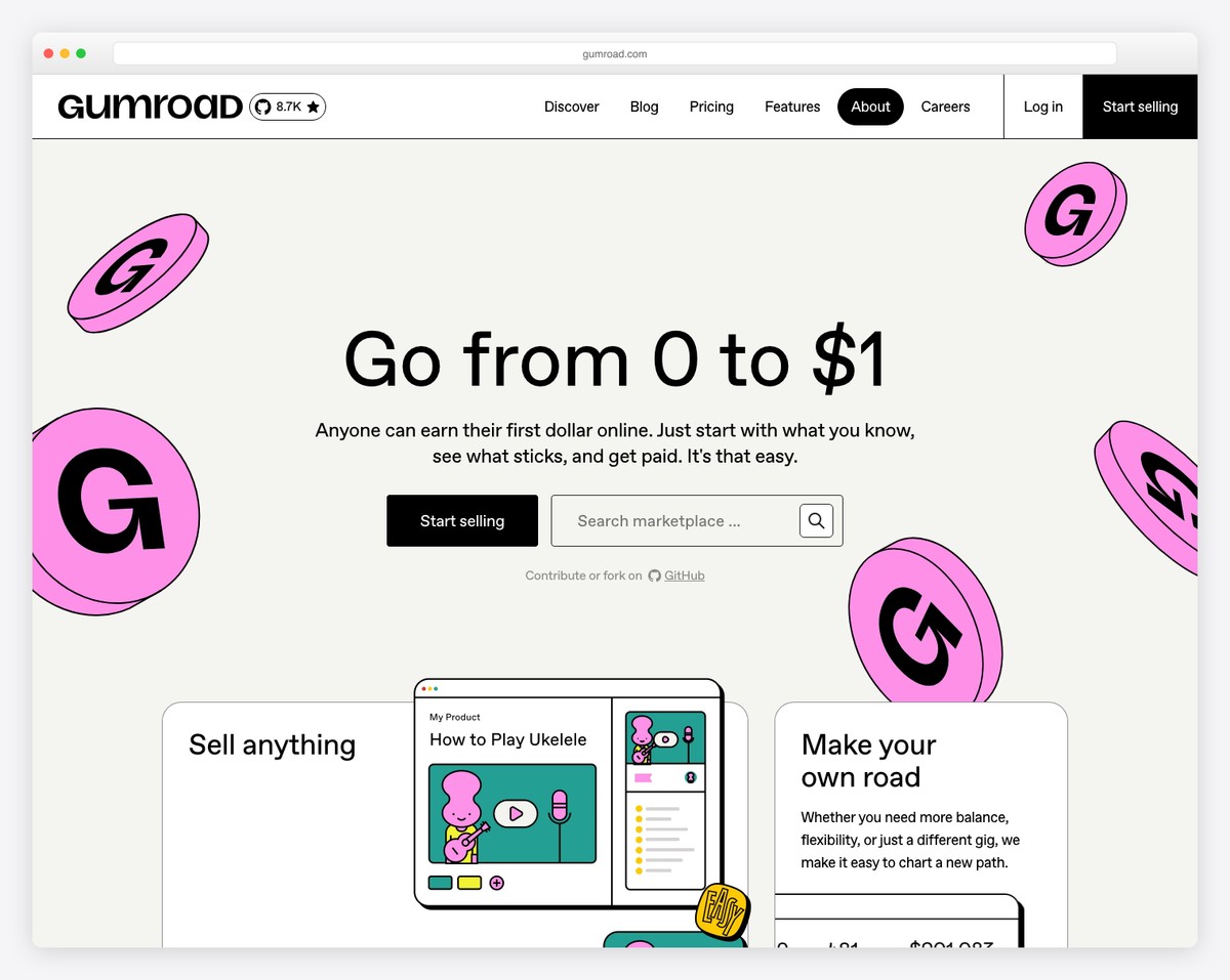 Gumroad platform for selling digital products