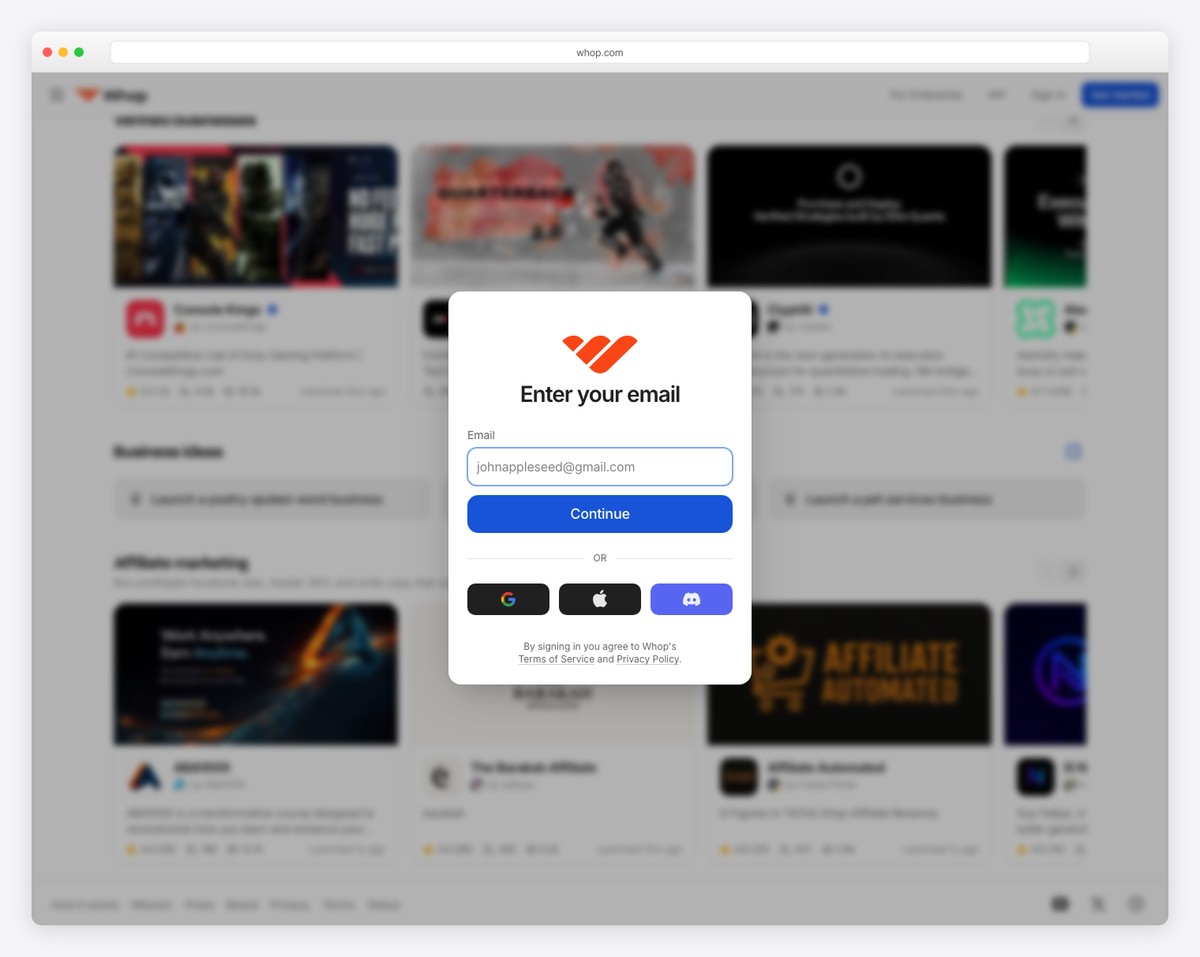 Whop platform for selling digital products