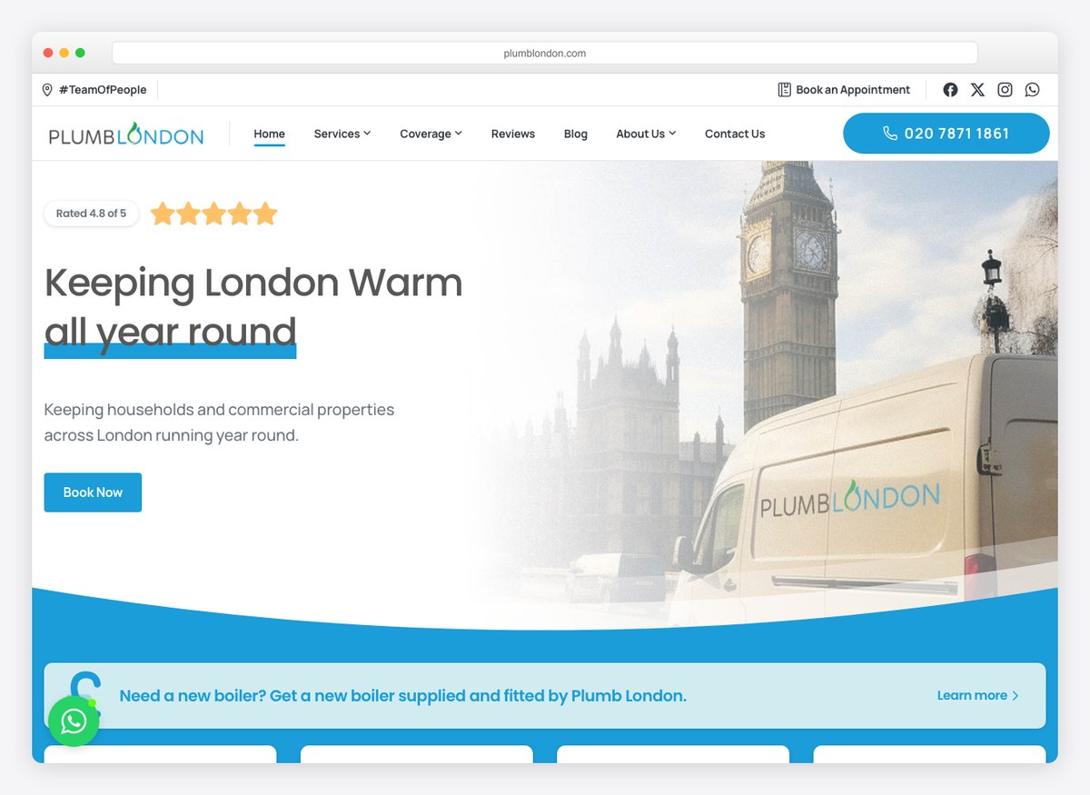 Plumb London plumbing website homepage