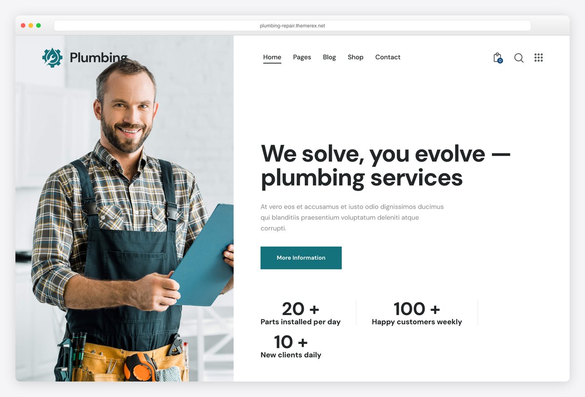 ThemeREX Plumbing repair WordPress theme demo