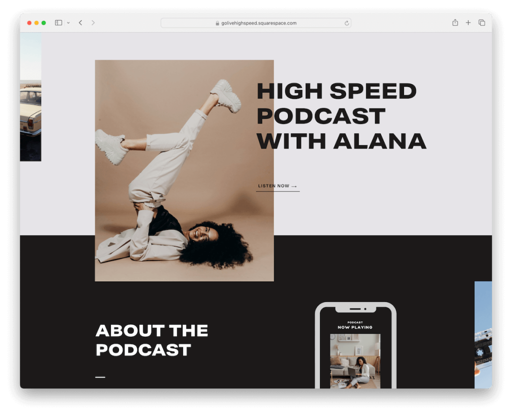 podcast page squarespace parallax template