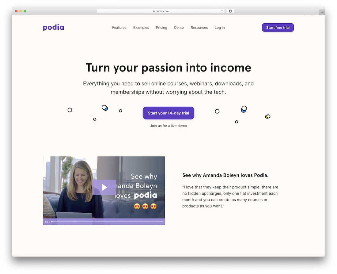podia platform for selling courses webinars