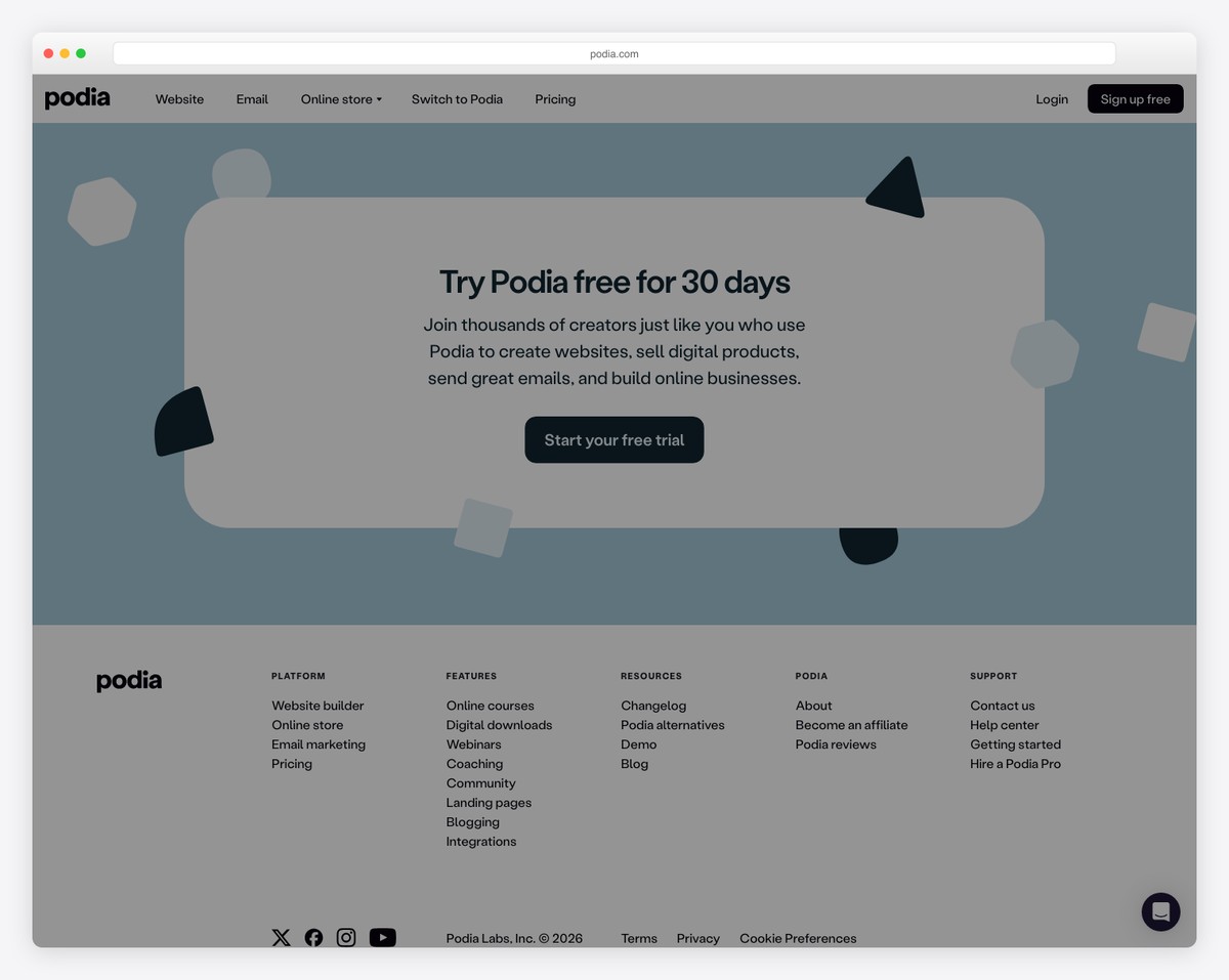 podia contact us page