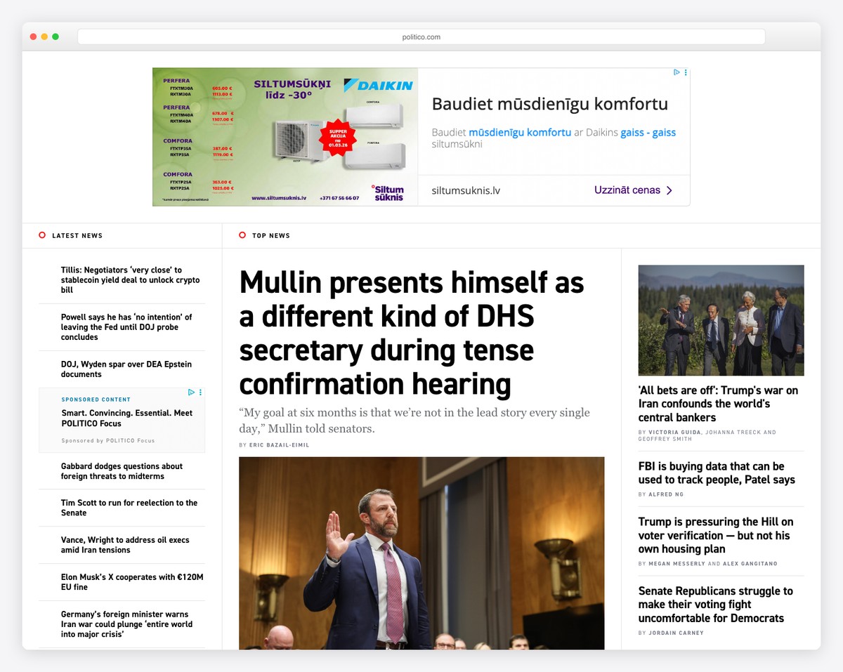 Politico - political news website design