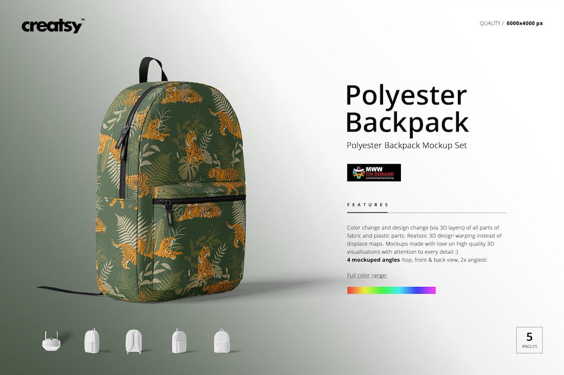 polyester backpack mockup set
