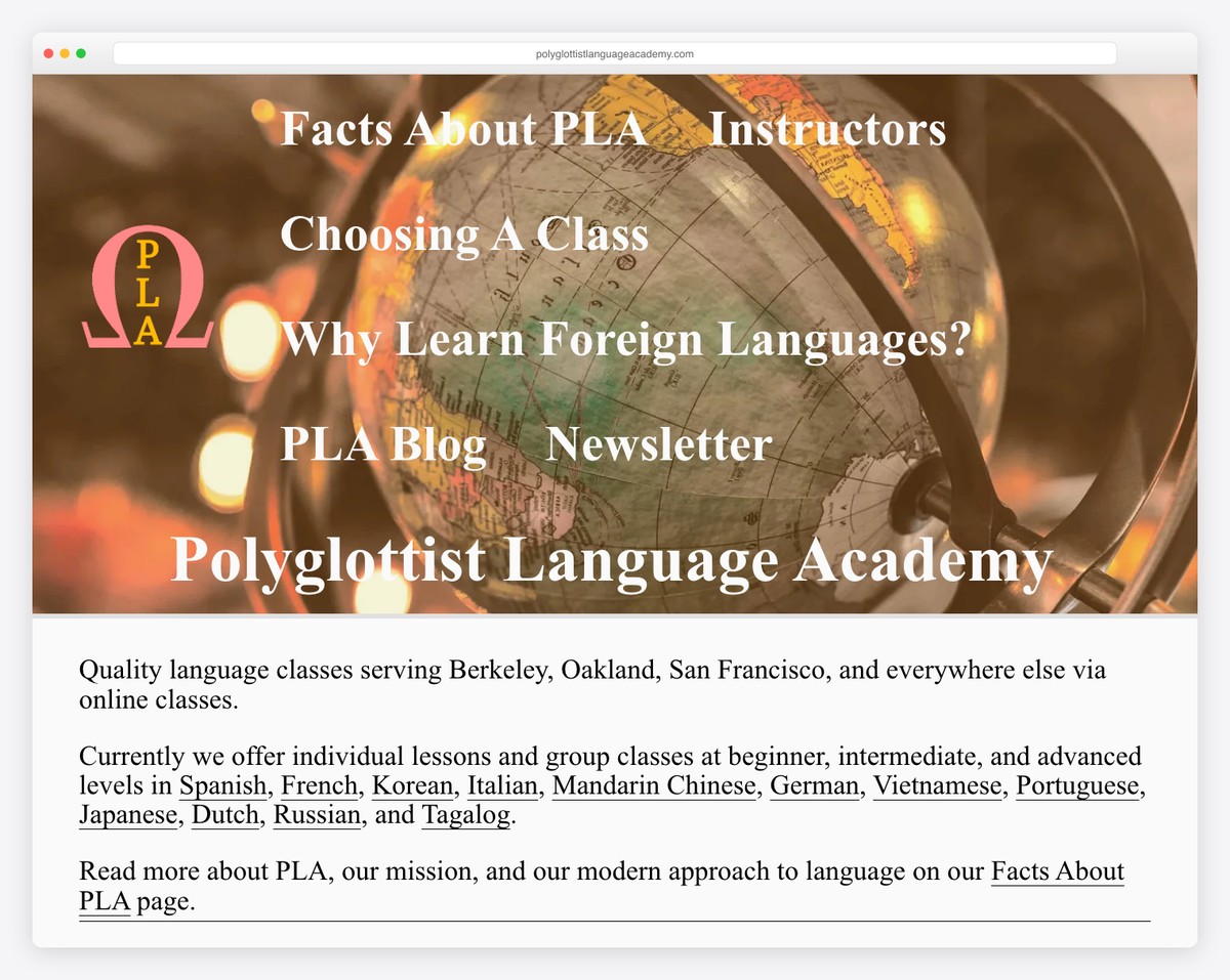 polyglottist language academy website example