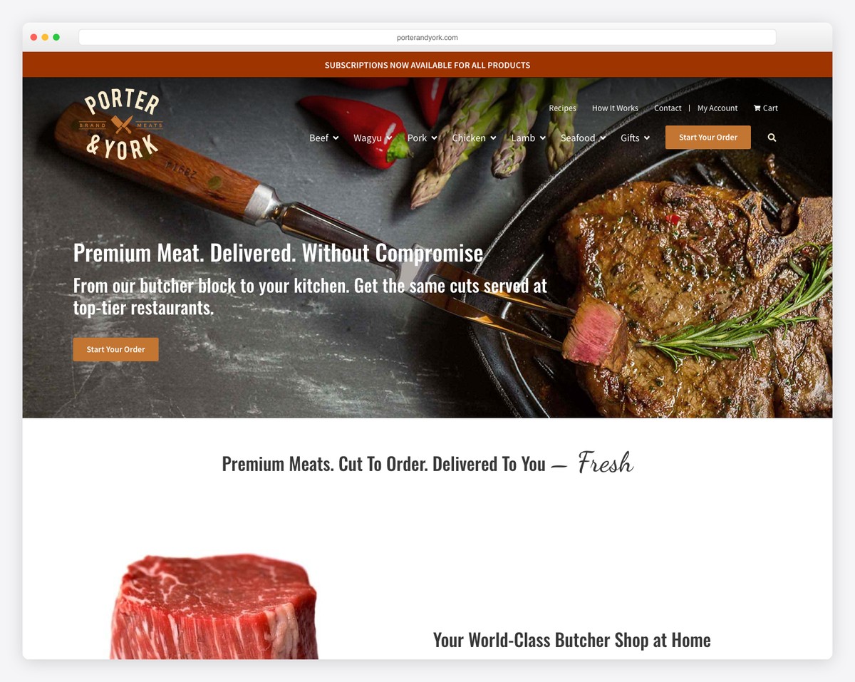 porter and york - food delivery website made with WooCommerce