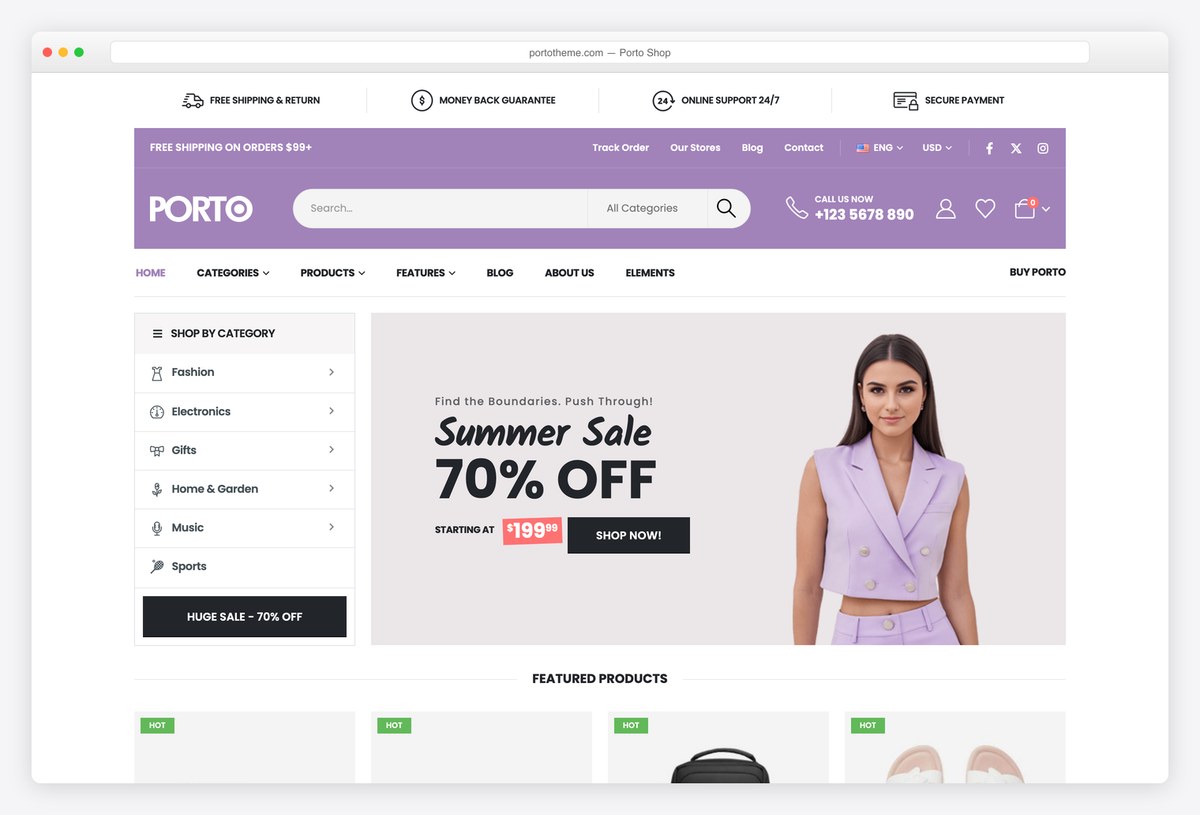 Porto WooCommerce theme shop demo