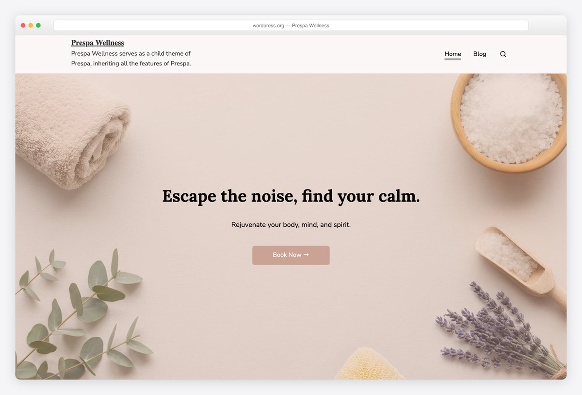 Prespa Wellness free block theme for a wellness practice