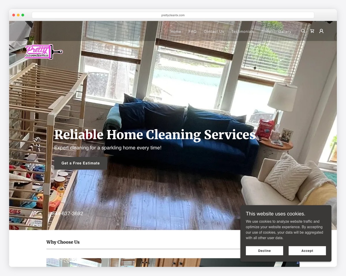pretty cleaning services website example