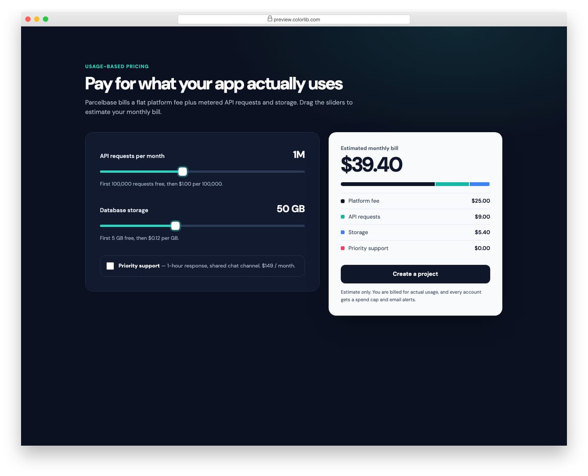 Pricing Table V06: usage-based pricing calculator