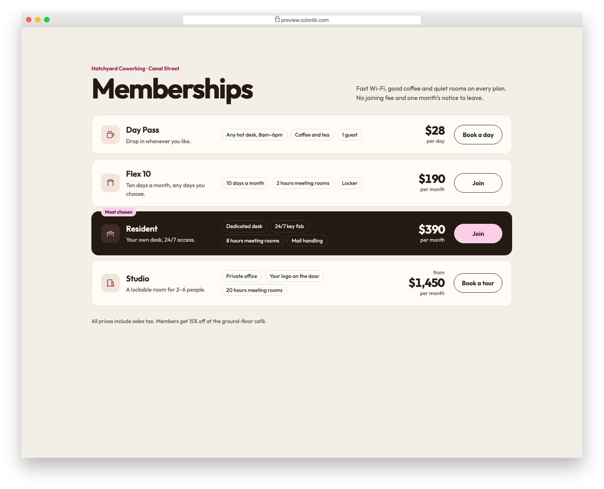Pricing Table V07: horizontal list-style pricing rows