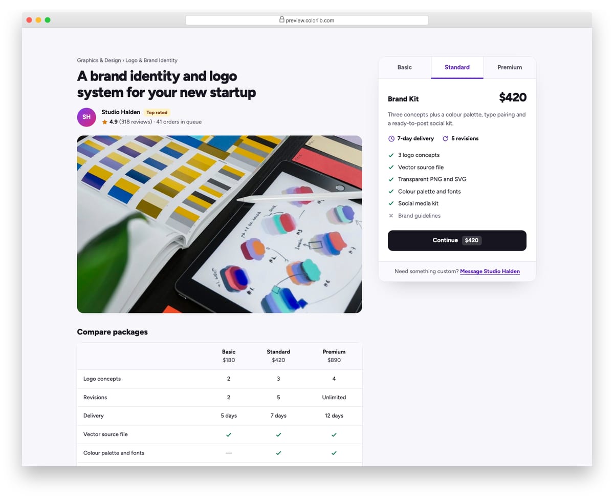 Pricing Table V08: freelance service packages with basic, standard and premium tabs