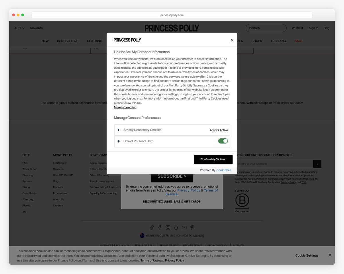 princess polly website example