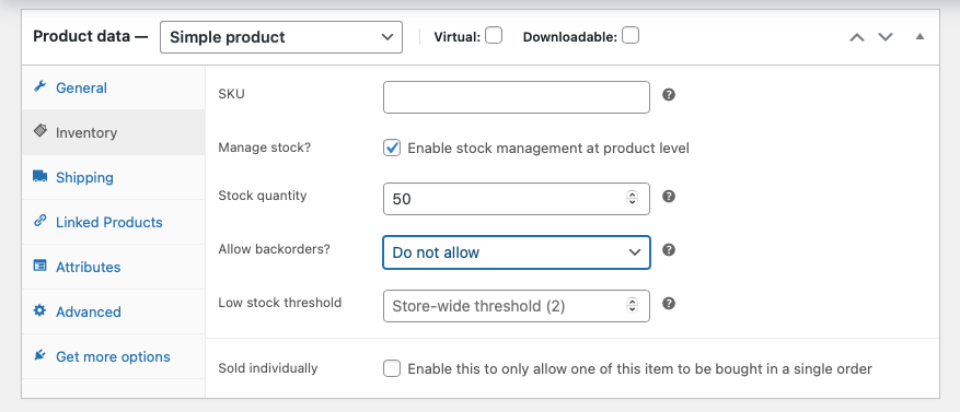 Add product inventory details